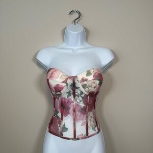 Fashion Nova Floral Corset Top in Pink and Cream